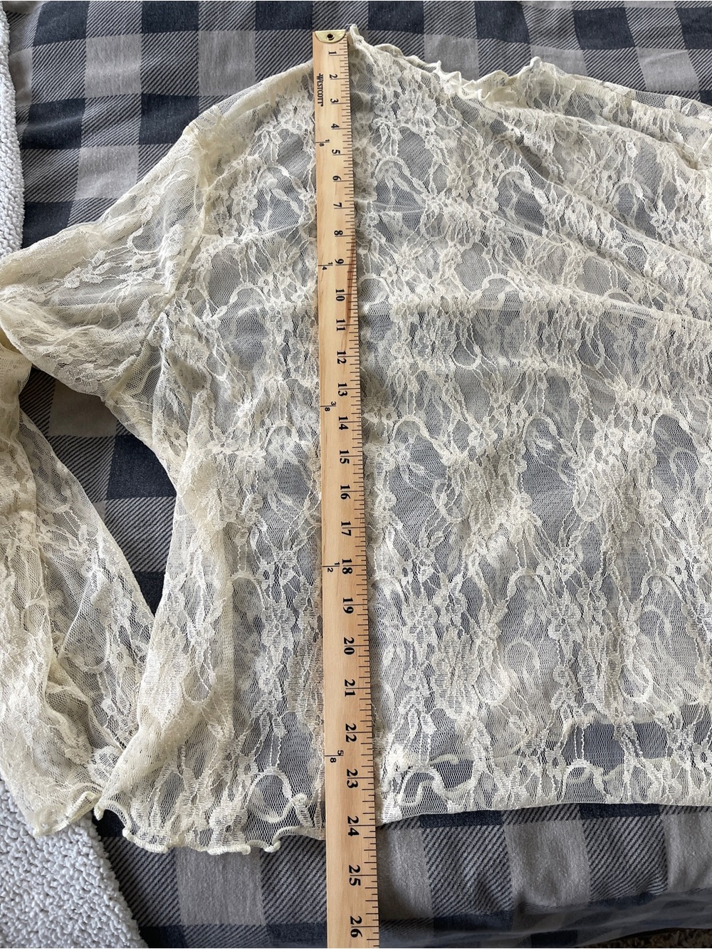 SHEIN Curve Ivory Sheer Lace Mesh Long Sleeve Top 4XL Romantic - Picture 7 of 9